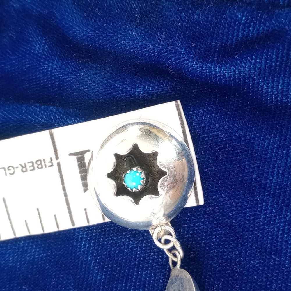 Vintage Navajo Shadowbox Sterling Silver and Turquoise Dangle Earrings - Picture 11 of 12